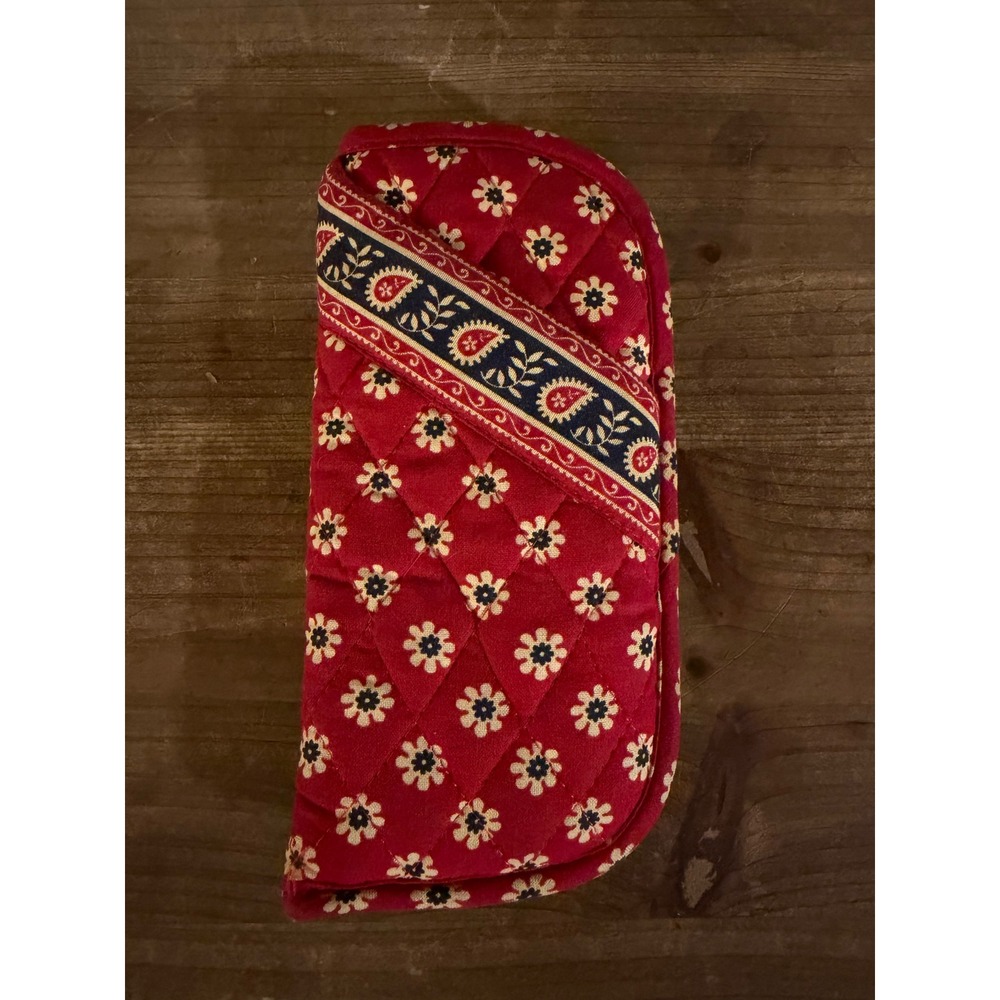 Vera Bradley Red Quilted Floral Soft Eyeglass Case Sleeve Paisley Trim
